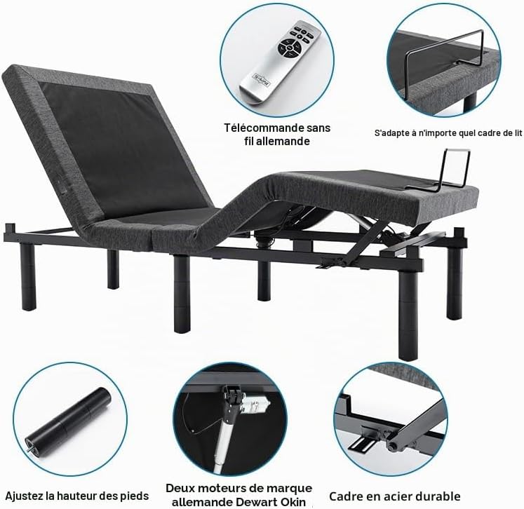 S*MAX Sommier électrique 140x200 de Relaxation Deux moteurs Deux ports USB Télécommande sans fil Veilleuse Dégagement zéro Gravité Lit double electrique 2 personnes Inclinaison de la tête et des pieds 140x200 cm