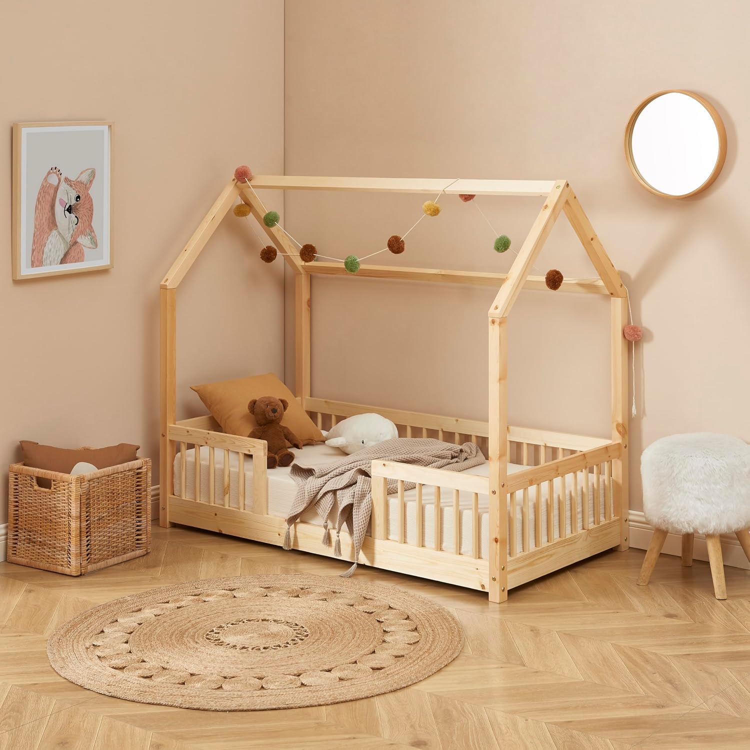 Lit enfent cabane Tiny pin Massif 70x140 sommier Inclus Sans tiroir 70x140 Naturel