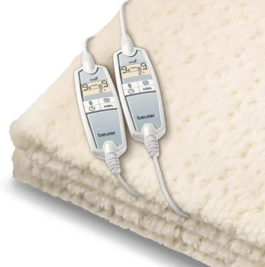 UB 86 Surmatelas chauffant, 160 x 150 cm, 2 places, zones de chauffage réglables séparément, arrêt automatique, pour canapé et lit, lavable en machine Polaire douce