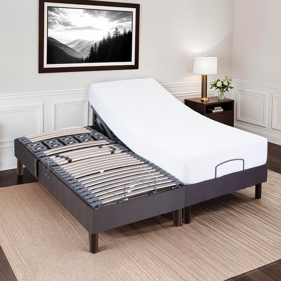 LITERIE - Jeu de 2 sommiers électriques Athena 2x80x200 cm - Lattes & Plots 80 x 200 cm Gris Anthracite