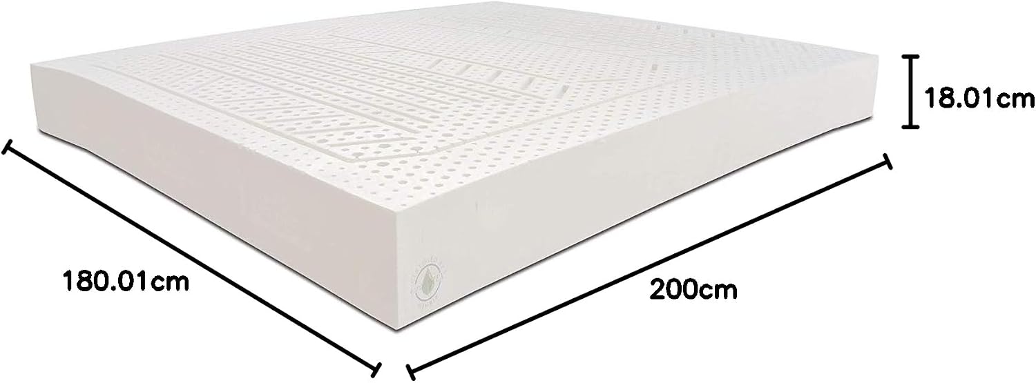 Matelas 2 places en latex naturel, plaque H 16 cm, revêtement déhoussable en Silver Safe, anti-acariens, respirant, coussin savon à mémoire de forme inclus, 7 zones à portance différenciée, dimensions 180 x 200 x 18 cm - 180 x 200 cm Blanc