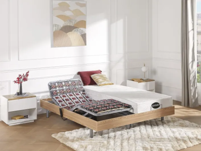 Vente-unique - Sommier électrique de Relaxation déco 2x65 plots - 2 x 80 x 200 cm - Chêne Naturel - NAFURI de YSMÉE