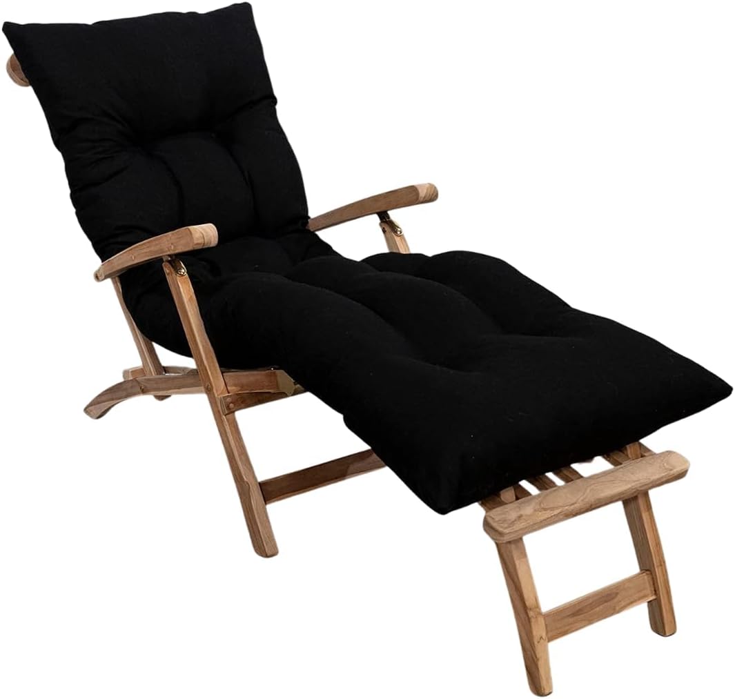 Coussin Bain de Soleil/Chaise Longue - Épais, Confortable & Durable - Matelas Transat, Bain de Soleil, Facile à Installer avec Scratchs (Noir, 195 x 65 x 15 cm)