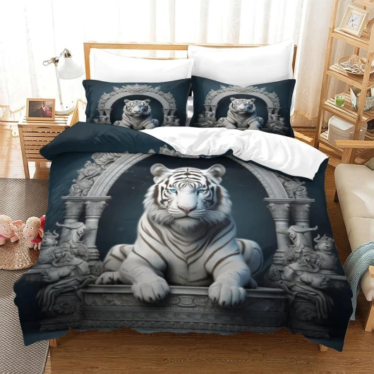 MEFESE Tigre Blanc Ensemble De Literie De Imprimé en 3D avec Tigre Royal Housse De Couette Taie d'oreiller Fermeture Glissière Convient Aux Enfants Et Aux Jeunes Adultes 3 Pièces Super Roi(260x220cm) Super king(260x220cm) White Tiger