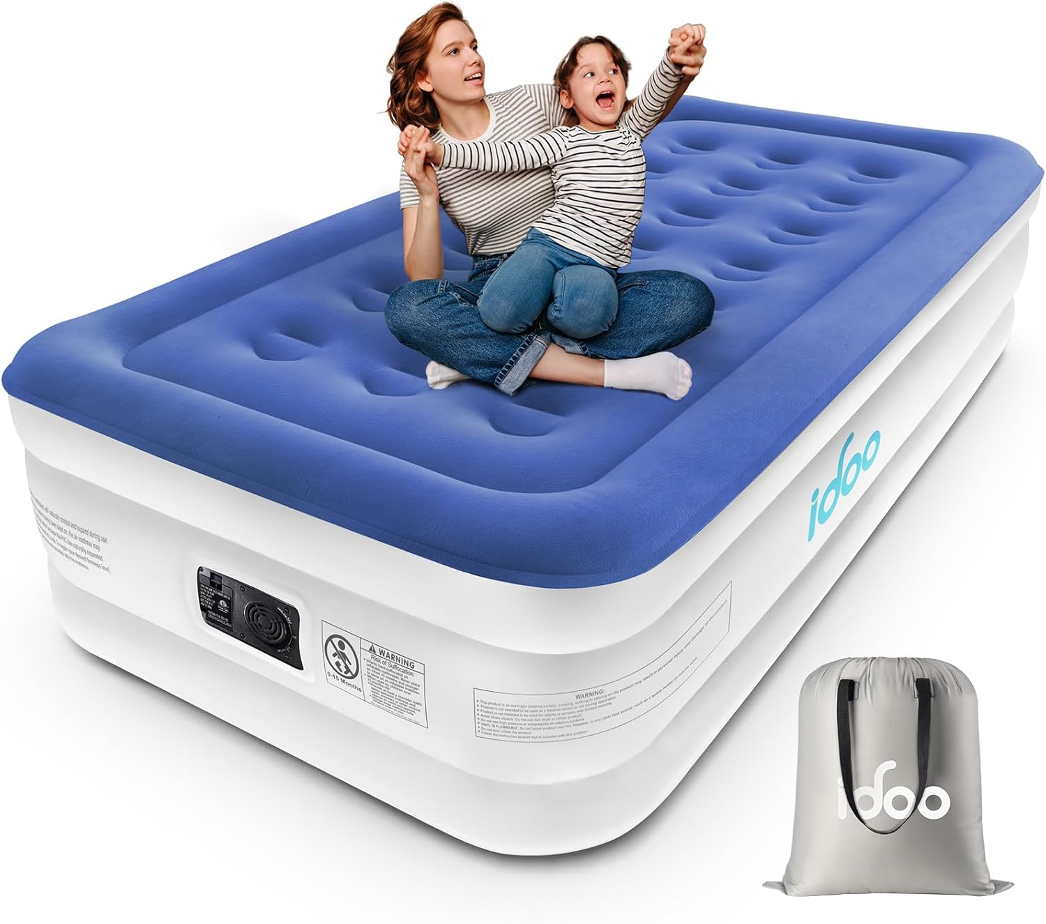 IDOO Matelas Gonflable, lit Gonflable avec Pompe intégrée, Auto-gonflage/dégonflage Rapide en 3 Minutes,avec revêtement Confortable,Idéal en Camping 99 x 190 x 46 cm 250kg Max, 1 Personne, Bleu