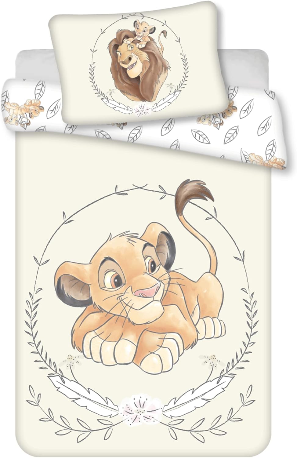 Housse de couette bebe Simba Le roi Lion 100x135 cm avec taie d'oreiller 40x60 cm - Linge/Parure de lit bébé idéal pour les lits de 60x120 cm jusqu'à 70x140 cm - pour les Tout Petits 100% coton