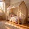 Transformer un lit cabane 90×190 avec un ciel en mousseline de coton beige