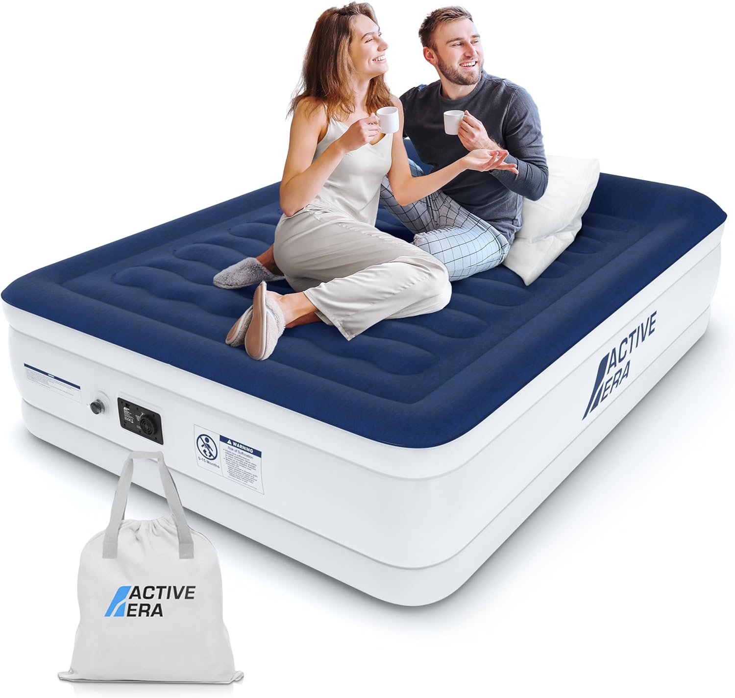 Matelas Gonflable 2 Personnes, Pompe Électrique Intégrée, Oreiller surélevé avec Technologie I-Beam, Matelas pneumatique pour l’extérieur et Le Camping - 203 x 152 x 56 cm
