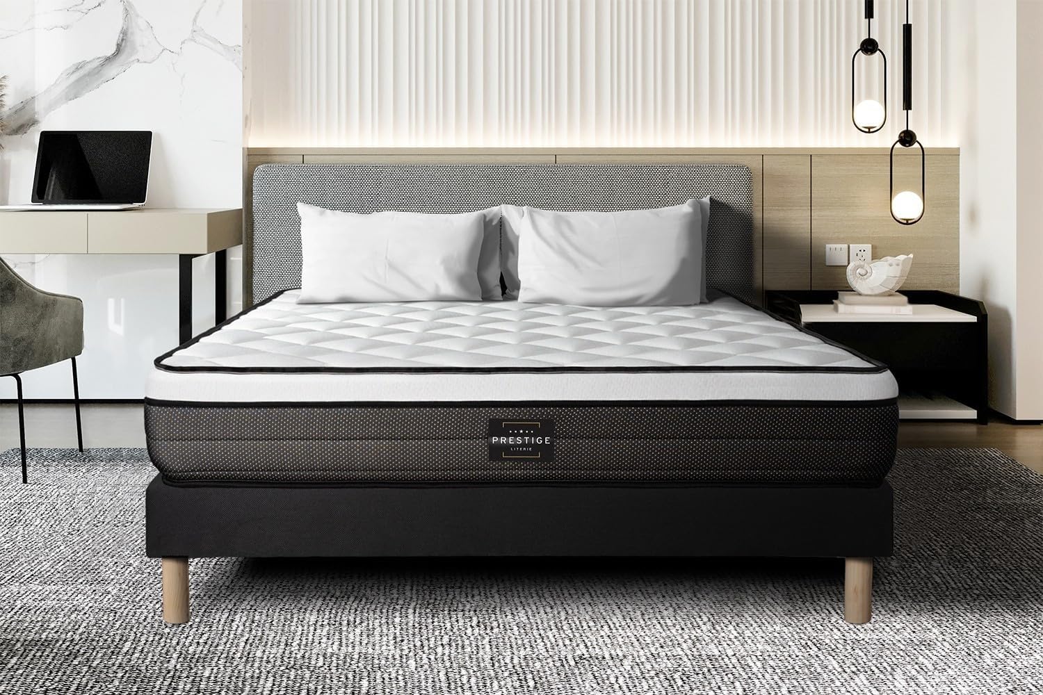 Prestige literie Matelas Suite 160x200 Ressorts ensachés, mémoire de Forme 5 Zones - Epaisseur : 26 cm - Confort : Equilibré