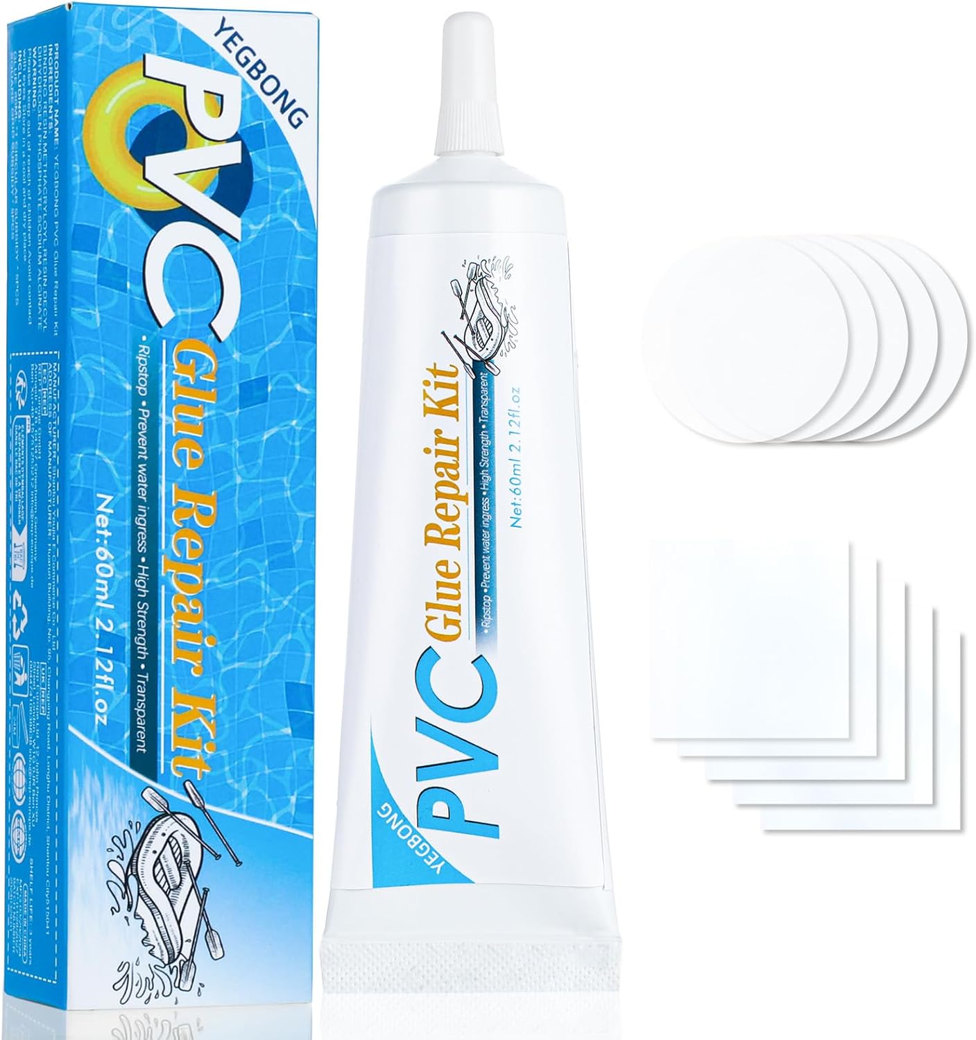 Wenrescry Kit de Réparation Étanche pour Piscine Gonflable, Bateau et Matelas - 10 Pièces avec Autocollants Durables pour Réparation Rapide et Polyvalente