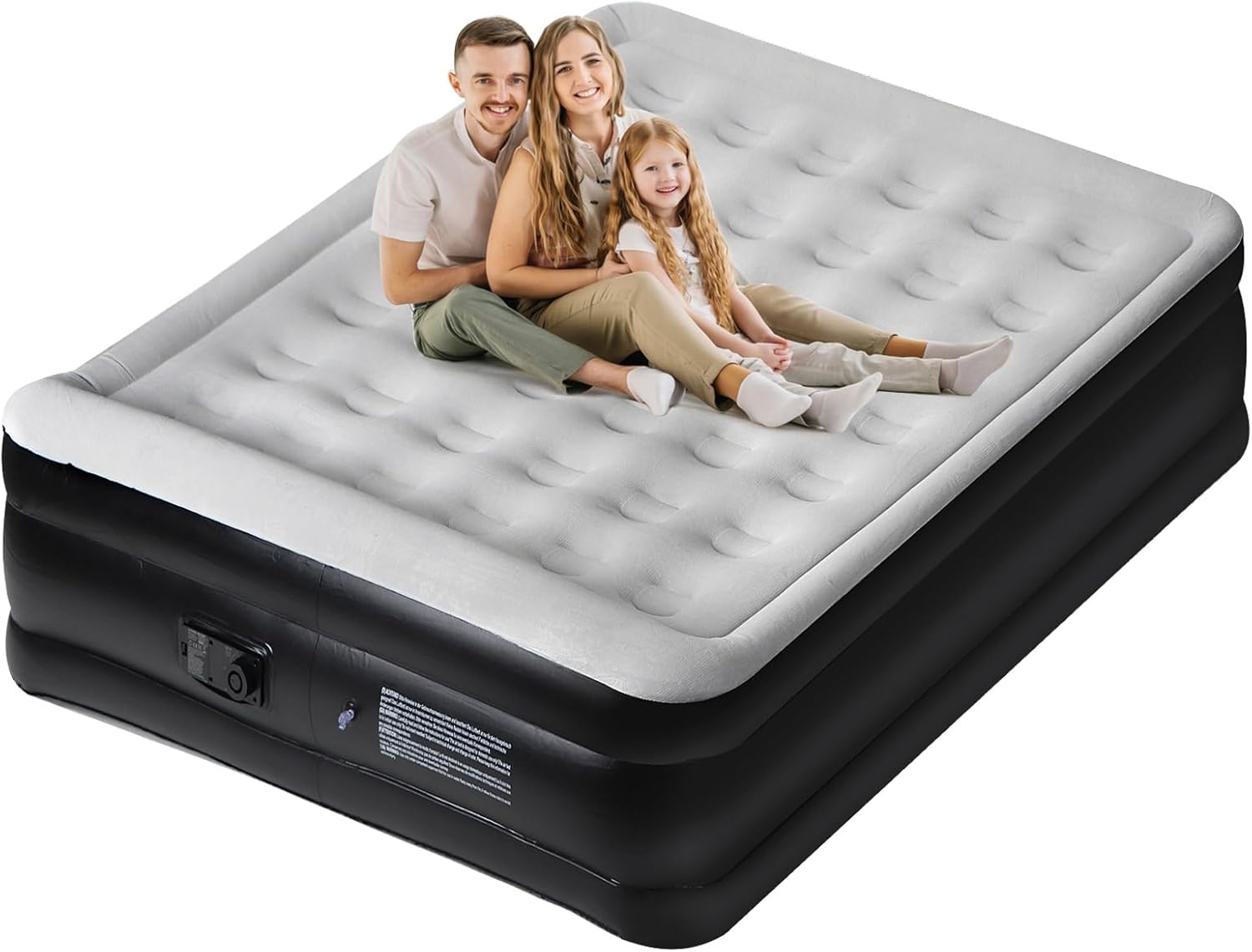 Panana Matelas Gonflable Double 2 Personnes avec Pompe intégrée, Lit Gonflable avec Dessus Floqué, Matelas Auto-Gonflable et Dégonflable avec Sac de Rangement pour Camping à Domicile 203x152x47cm