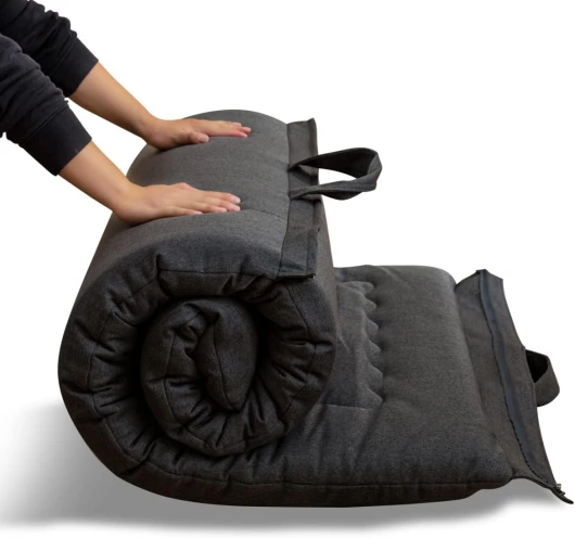 Matelas futon Portable Pliable, en Tissu hypoallergénique et en Mousse à mémoire de Forme avec poignée et Fermeture éclair pour extérieur (Gris Foncé, 71 x 190 cm)