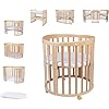 Waldin OWAL Baby Bed 7in1, Lit à Barreaux avec Matelas, avec Commode à Langer, Lit Évolutif Bébé Ovale avec Matelas et roulettes, Bois Naturel