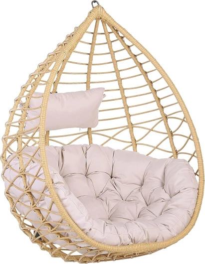 Fauteuil Suspendu en Rotin Beige avec Coussin pour Usage à l'Intérieur et Extérieur au Design Bohème Très Tendance Beliani