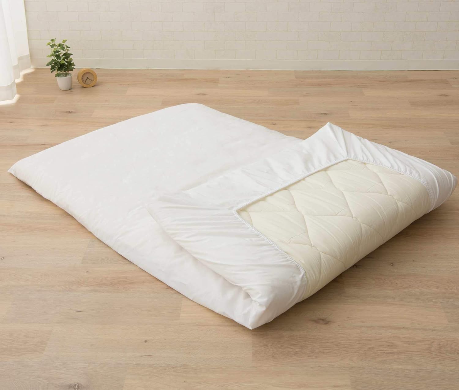 Matelas Futon Japonais Classe & Drap Housse PRESSO 160 x 200 cm Fabriqué au Japon, Coton (Blanc) Sol Pliable Lit de Couchage Tatami Mat