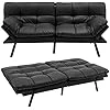 Canapé-Lit Convertible 5 en 1 avec Dossier et Accoudoirs Réglables, Canapé Futon 3 Places en Mousse à Mémoire, Pieds Métalliques, pour Petits Appartements, Salon, Bureau, Charge 273 kg (Noir)