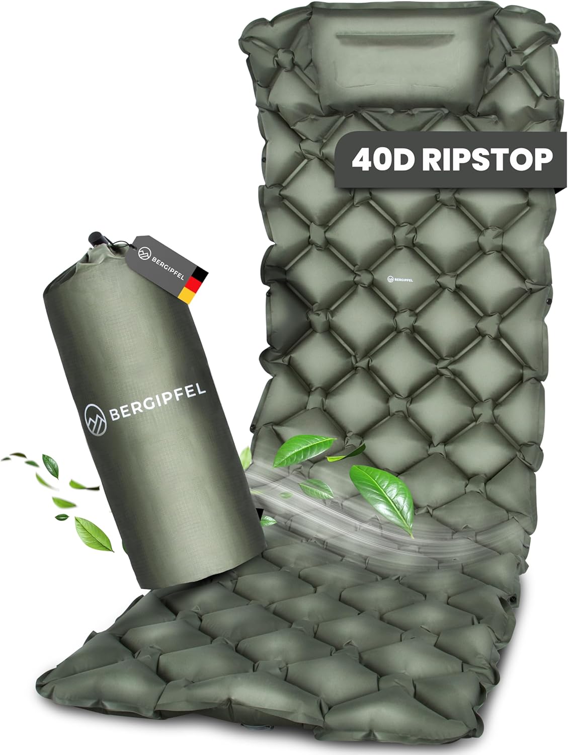 BERGIPFEL Matelas auto-gonflant avec pompe à air intégrée - Matelas isolant gonflable petit format une fois plié - Matelas ultra léger de camping de 7,5 cm - Tapis de camping idéal pour l'extérieur