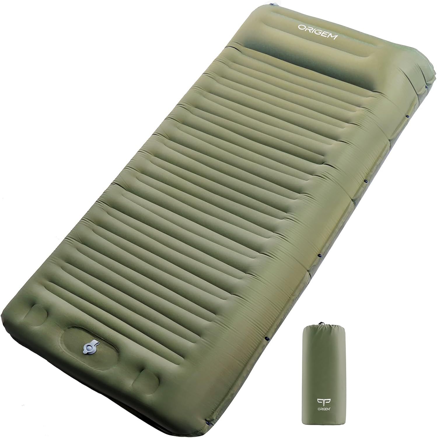 Origem Matelas Camping de 14cm d'épaisseur, Matelas Autogonflant Ultra Léger, Matelas Trekking avec Pompe à Pied et Oreiller pour Tente, Plage, Randonnée