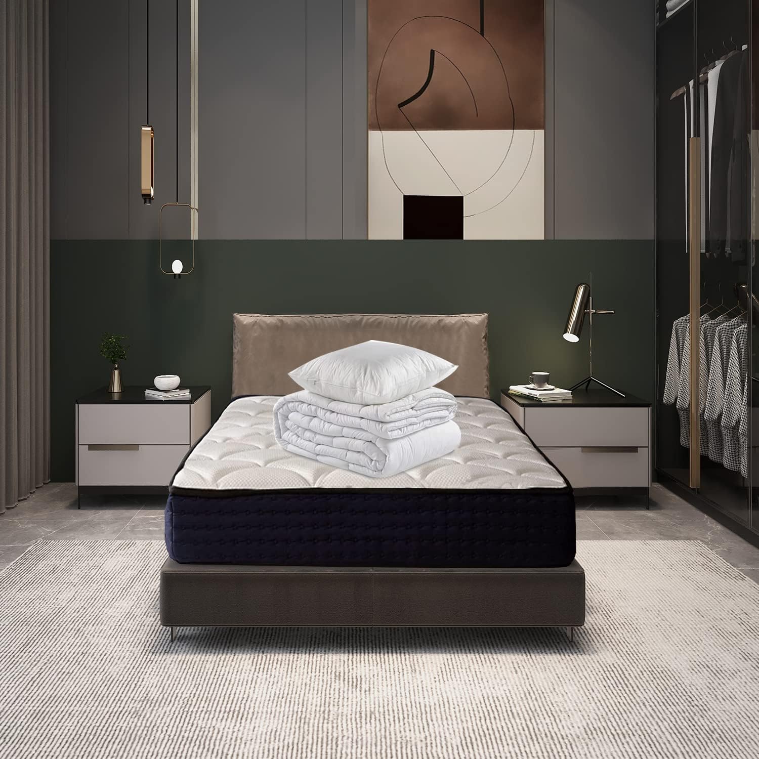 IZTOSS Luxe Matelas 90x190 avec Couette et Oreiller, Mousse A Mémoire - Multi-Densité - Ultra Doux et Confortable - Soutien Haute Resilience - Respirante - Ergonomique Hypoallergénique L-CD-7 Matelas 90x190x17+Couette+Oreiller