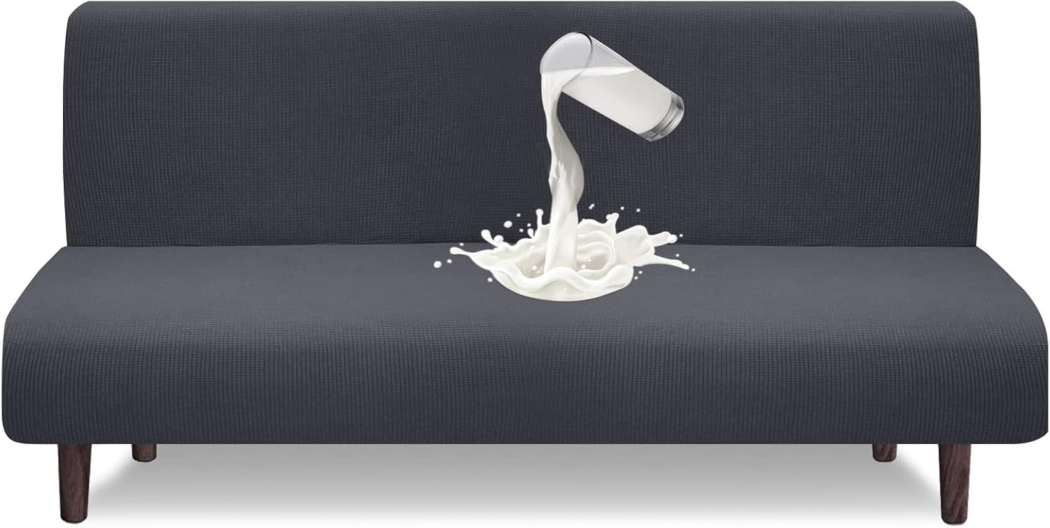Housse de futon imperméable sans accoudoirs, protection de futon haute stretch pour canapé-lit pliable, housse de canapé antidérapante sans accoudoirs (Gris)