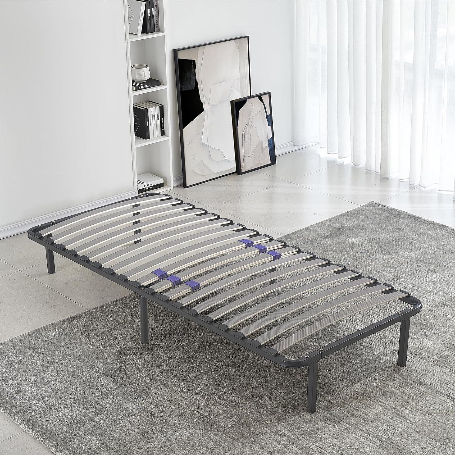 Sommier Essentiel 90x190 cm - Résistant et Confortable - Pieds Inclus - Lattes réglables - Cadre métal laqué époxy - Montage Rapide et Facile