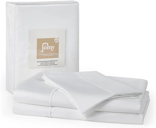 Parure de lit de 150x190 Drap de Lit 2 Personnes Ensemble de Draps 4 Pièces Drap-Housse de 150 x 190 x28 Drap Plat 240 x 280 2 taies d'oreiller 50 x 75 Blanc Coton égyptien satiné - 300 Fils.