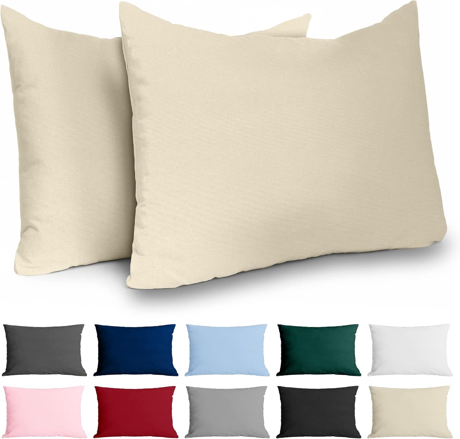 Taie Oreiller 40x60 Coton Renforcé (Set de 2) - Beige - Tissage serré de 57 Fils/cm² - Taie Oreiller 40 x 60 cm- Certifié Oeko Tex