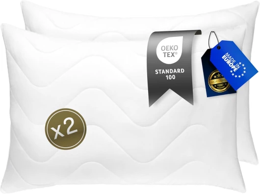 FAM' Home de Luxe Coussin 50x70 Lot de 2 - Garnissage volumétrique (720g) - Blancs ergonomiques - Entretien Facile - Lavable Jusqu’à 95 °C - Moelleux Oreiller 50x70 Hypoallergéniques - Anti acarien
