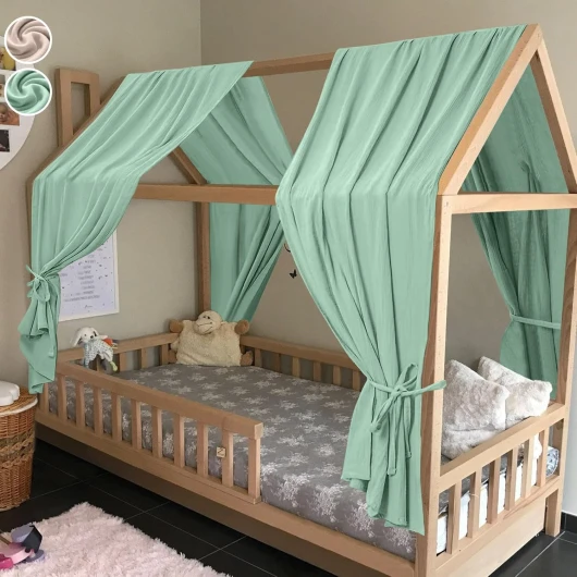 HOTUT Ensemble de Décoration de lit 2 Pièces avec 2 Ciels de Lit, Longueur 270 cm, 100% Mousseline de Coton Biologique Adapté Aux Chambres de Garçons et de Filles-Vert