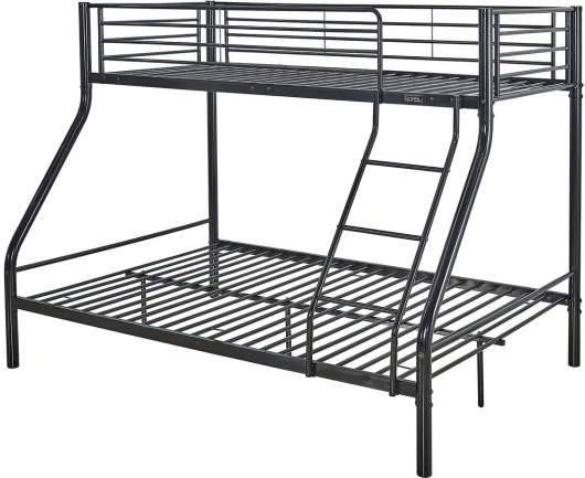 Lit Superposé en Métal Leo 90 x 190 cm + 140 x 190 cm Noir - Lit pour Enfants et Adultes - Lit 2 à 3 Places Design - Cadre de Lit avec Sommiers Inclus