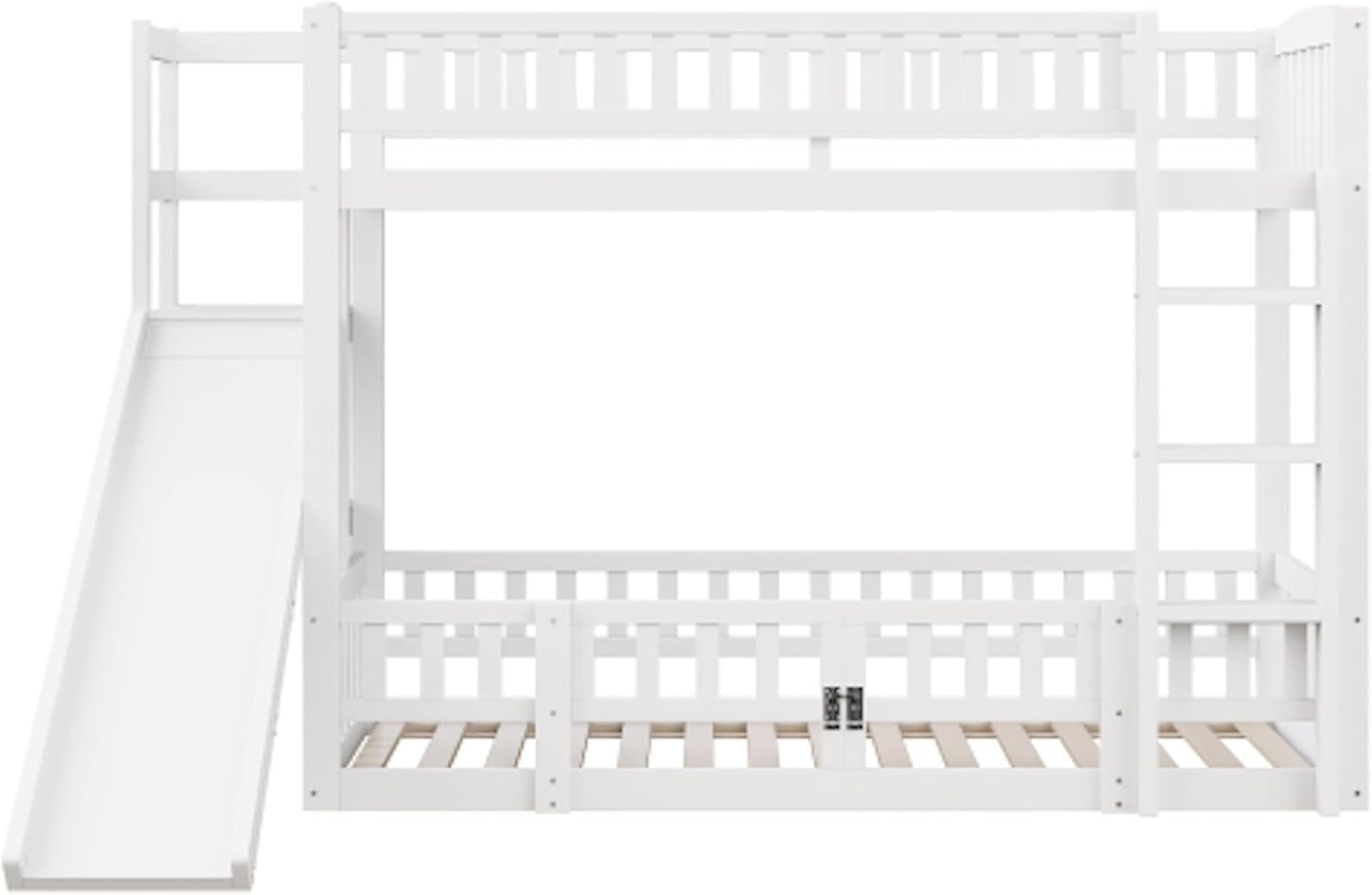 Lit superposé 90/140x200 cm en Bois de pin, avec barrières de Protection, Toboggan, marches, Plusieurs étagères et Petite Porte coulissante, sans Matelas, Couleur Blanche - (90x200 cm)