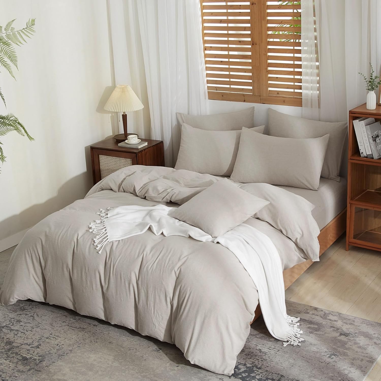 YASMENG Housse de Couette Demi-Lin 220x240 Gris Clair Coton Lin Parure de Lit Lin Mélangé Doux Respirant Douillet Coton Lin Linge de Lit 2 Personne avec Fermeture Éclair et Taies d'oreiller 65x65 cm