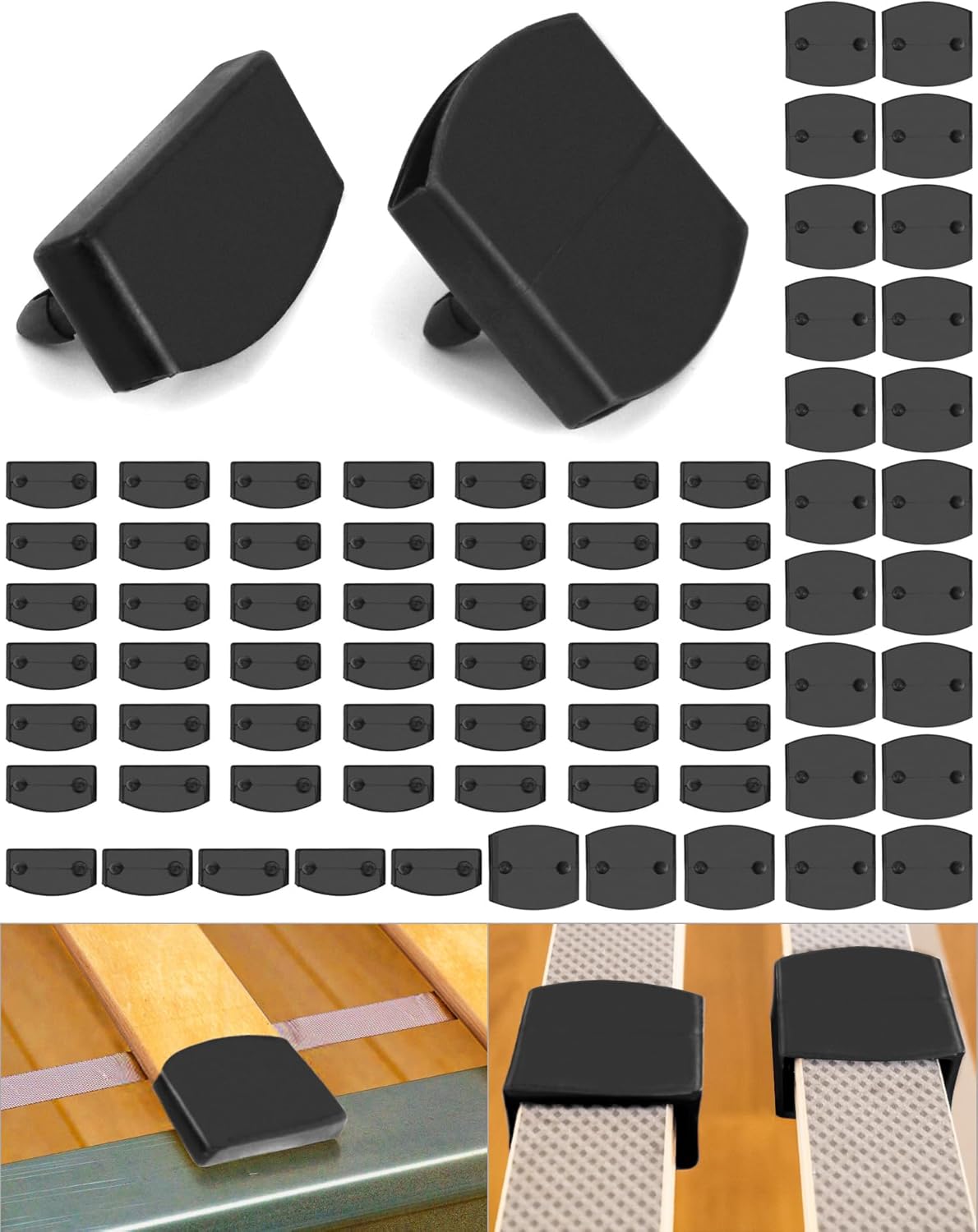 QWORK® 72 Pcs Capuchons Lattes pour Sommier, 48 x Embout de Lattes et 24 x Supports Centraux, Capuchons de Remplacement en Plastique pour Lattes 5,3 cm - 5,5 cm (5,5 cm x 9 mm l'Intérieur)