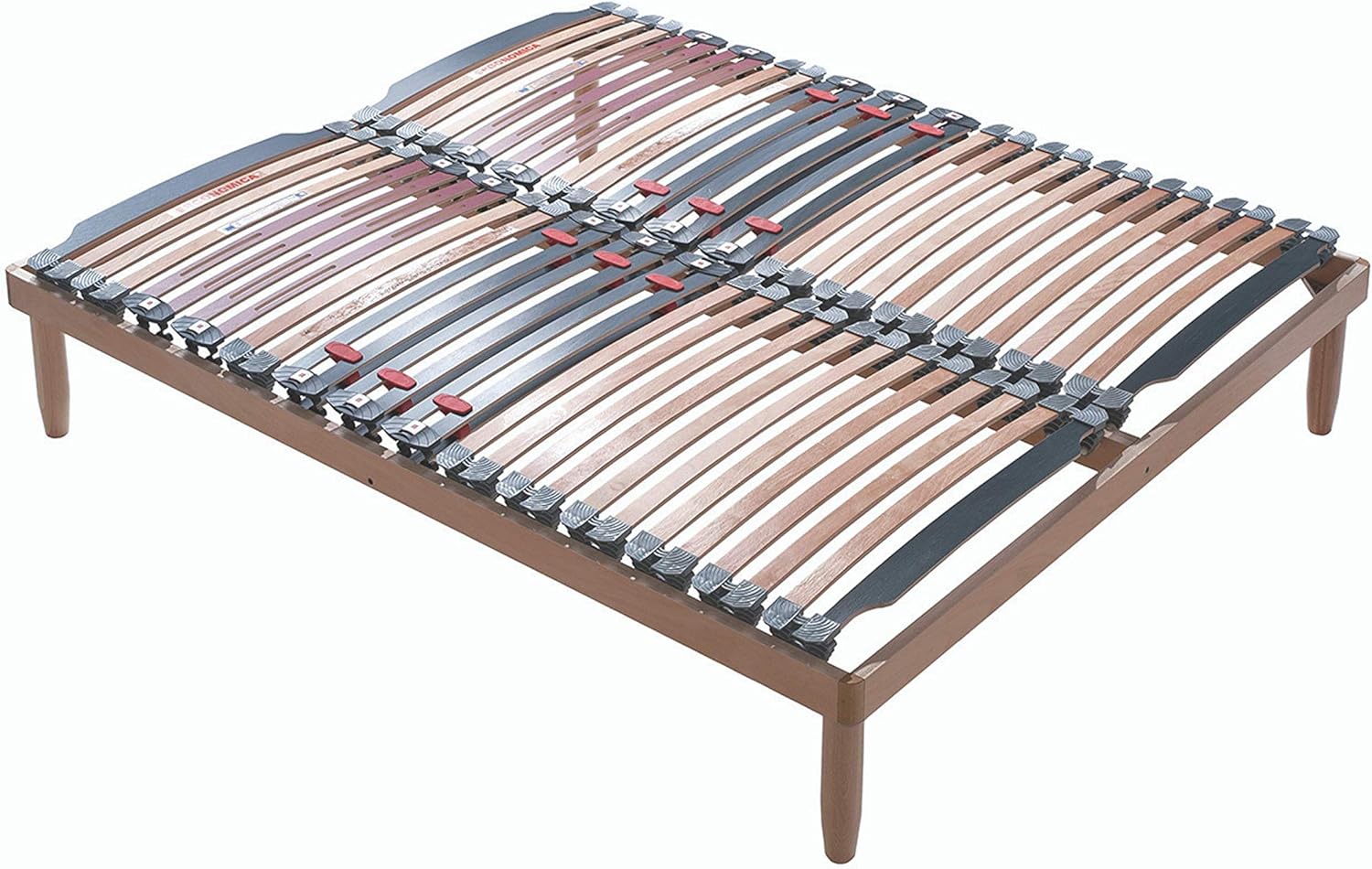 Evergreenweb - Sommier Double 140x190 cm en Bois de hêtre avec Amortisseur,lit avec Lattes basculantes et régulateurs de rigidité - Pieds Inclus - Idéal pour Tous Les Lits et Matelas - Lemon Fixe 140 x 190 cm