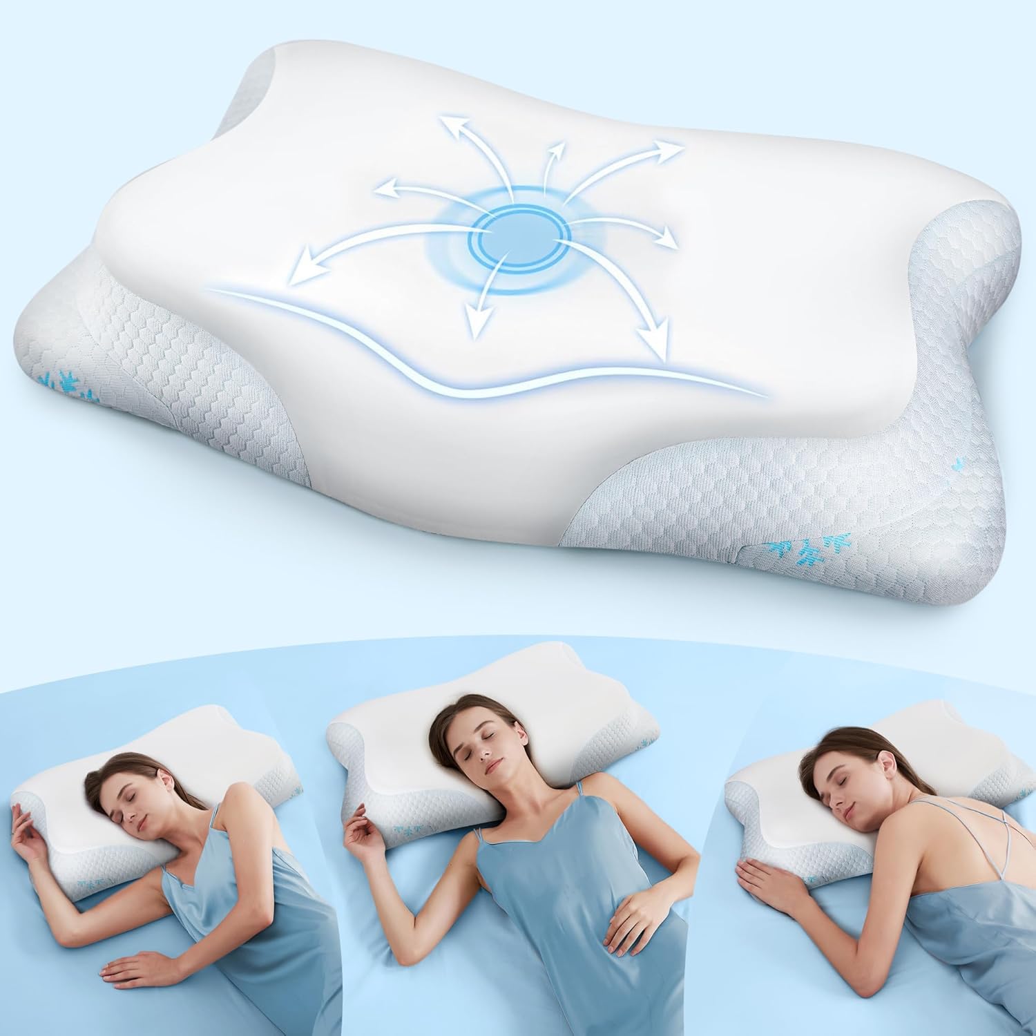 CloudÉtoile Oreiller Ergonomique Cervical Mémoire de Forme - Réglable 2 en 1 Oreiller Orthopédique pour Dormir sur Le Côté et sur Le Dos, Coussin Memory Foam Anti Douleur 64x38x10/12 cm (Blanc)