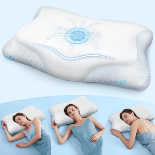 CloudÉtoile Oreiller Ergonomique Cervical Mémoire de Forme - Réglable 2 en 1 Oreiller Orthopédique pour Dormir sur Le Côté et sur Le Dos, Coussin Memory Foam Anti Douleur 64x38x10/12 cm (Blanc)