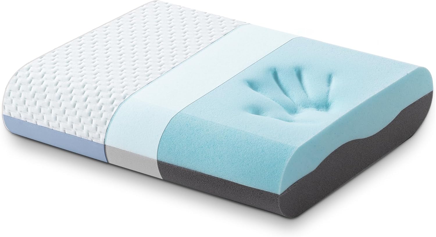 Oreiller Ergonomique Cervical - Oreiller Memoire Forme Gel et Charbon de Bambou - Oreiller Cervical avec Housse en Bambou Hypoallergénique Lavable - 60x40x11cm