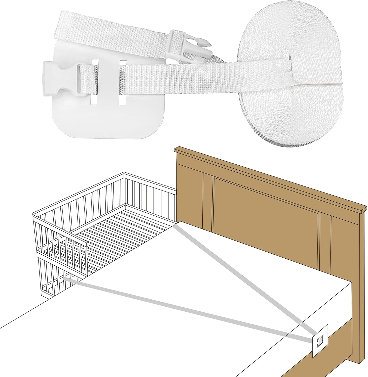 Yesaler Sangle de Lit de Bébé Sangle de Lit Latérale Réglable 8M pour la Fixation d'un Lit Bébé Lit Adulte Lit Boxspring Blanc