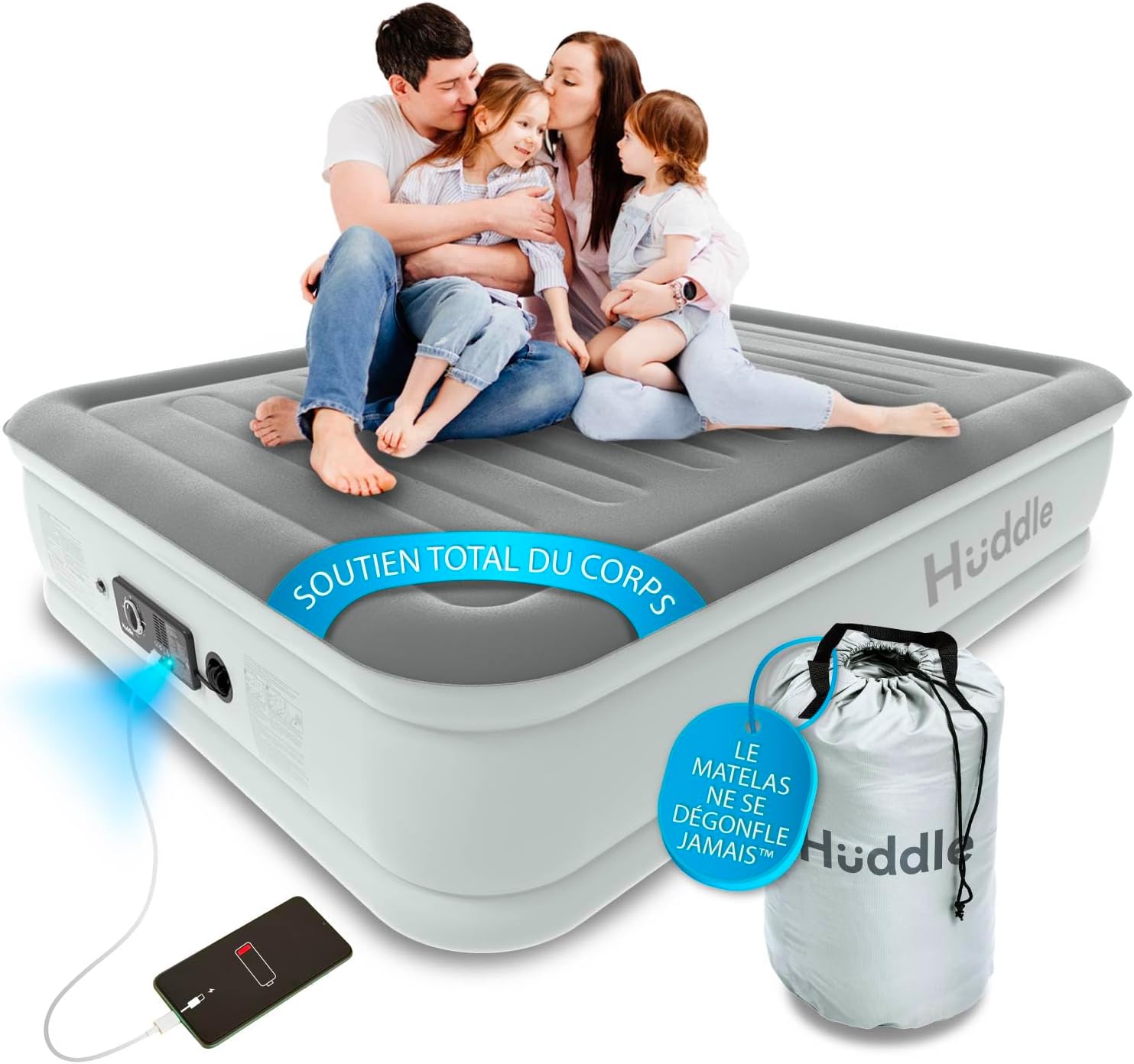 Luxe JAMAIS SE DÉGONFLER Lit Gonflable King-Size avec Technologie Premium brevetée SlumberGuard™ à Double Pompe - Matelas Gonflable avec Pompe intégrée - Matelas Gonflable Confortable