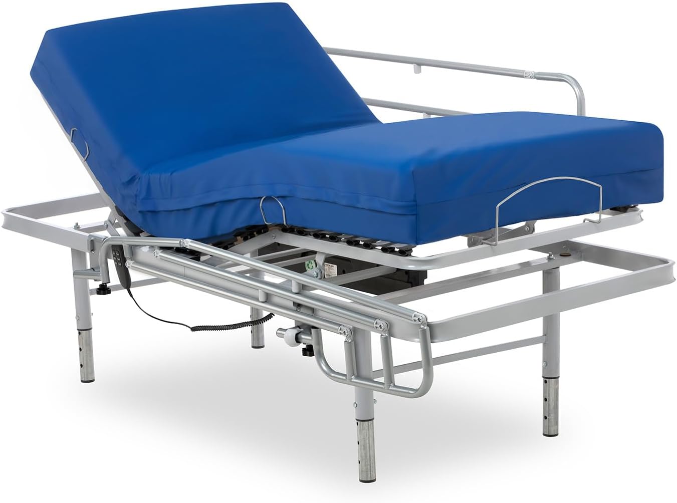 Lit électrique avec Pieds réglables renforcé avec Matelas sanitaire HR imperméable (90x200 cm + Barres de lit rabattables)