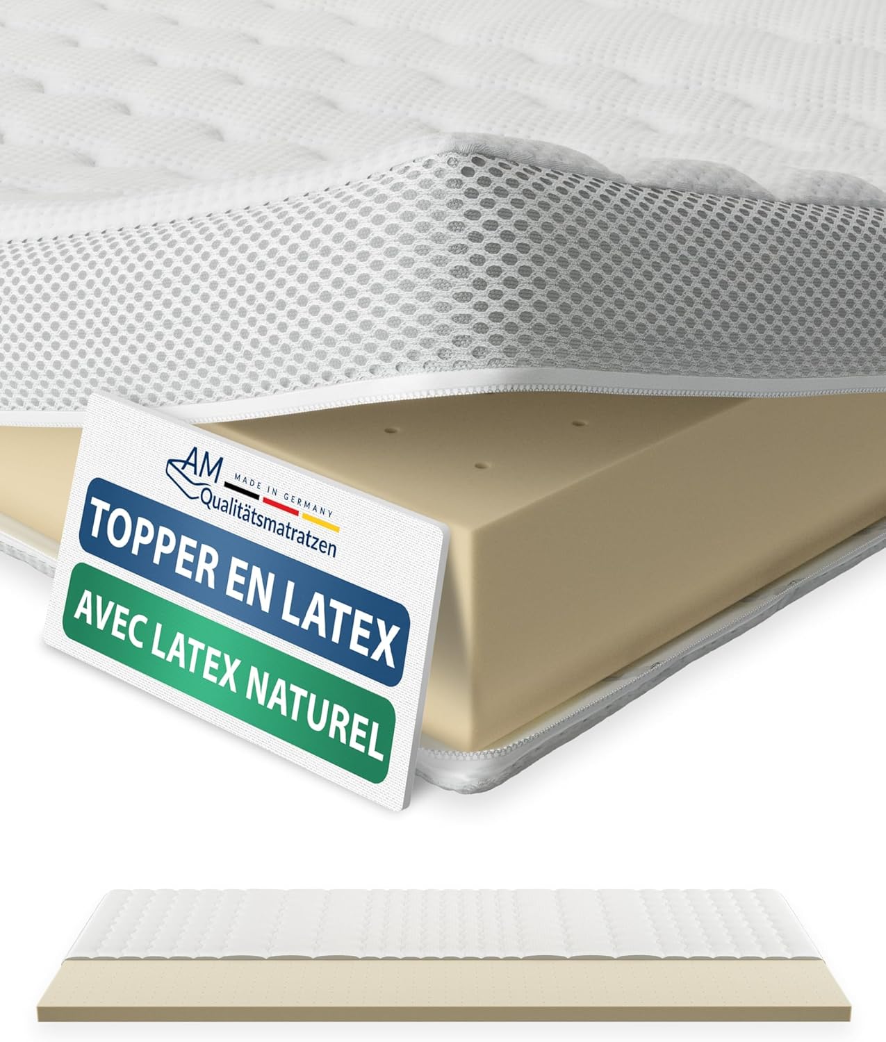 Surmatelas 140 x 190 cm Epais - Surmatelas Latex à Haute densité - Housse de surmatelas Respirante en Tencel Lyocell - Surmatelas en Latex 140x190 cm - Topper 140/190