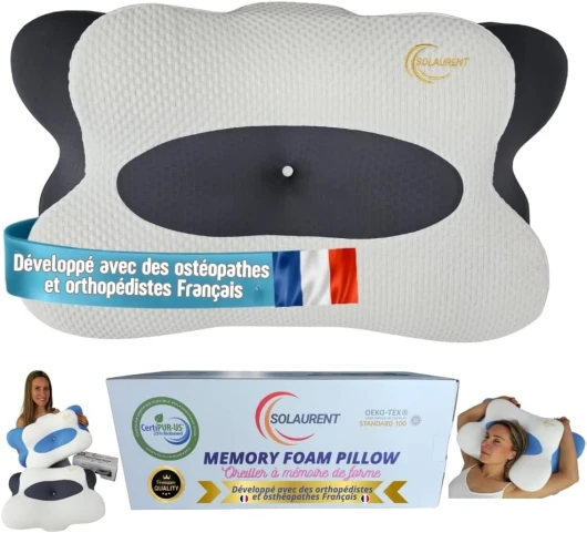 Oreiller Ergonomique Cervical - Oreiller Orthopédique - Oreiller Cervical - Oreiller - Oreiller Mémoire de Forme - Coussin Ergonomique Cervical - Oekotex - Certi-Pur - Toutes Positions
