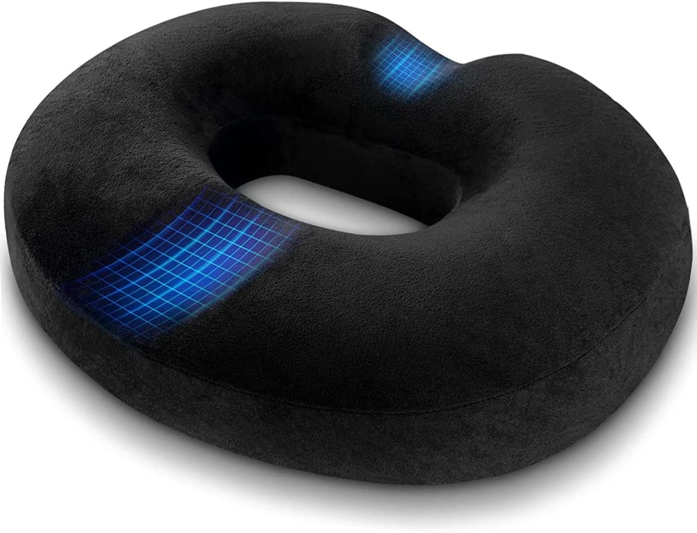 Donut Cushion pour Le Soulagement des Hémorroïdes et Coussin, Orthopedic Ring Memory Foam Coussin pour Coccyx Pain Post Natal 18 Pouces, Noir