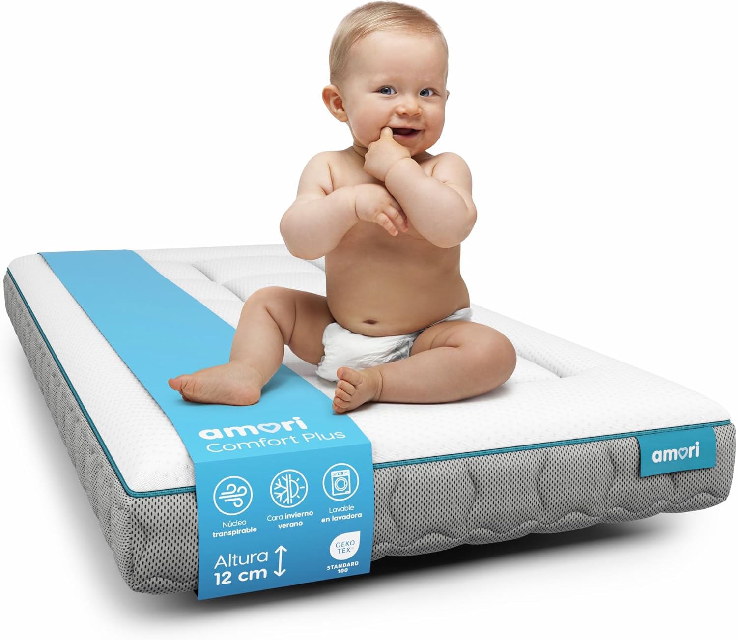 AMORI Comfort Plus - Matelas 70x140 Bébé, Lit Bebe Respirant et Ergonomique, Berceau Bébé Confortable, Lit Enfant Hypoallergénique, Housse Amovible et Lavable, Mousse Mémoire de Forme