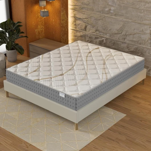 Matelas Essem 200x200cm-Technologie Hybrid: Ressorts ensachés + Mousse HDensité-Épaisseur 25cm-Soutien Tonique Parfait & indépendance de Couchage-Label SANITIZED(Anti bactérien/acarien)