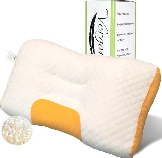 Oreiller ergonomique cervical mémoire de forme pour cervicales douloureuses et anti ronflement - Neck Pillow coussin 40x70 Anti acarien protège la nuque dormeur latéral, sur le dos - garantie 2 ans
