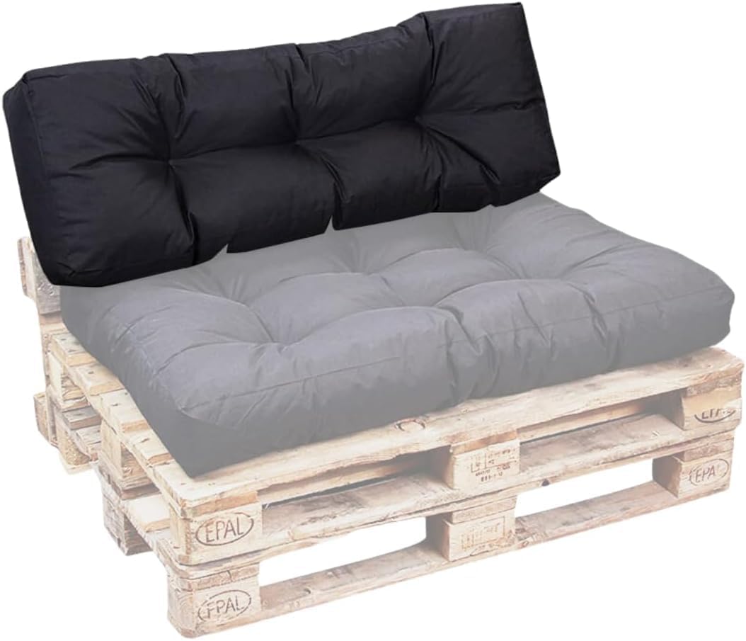 Coussin Palette Extérieur Confortable - Tissu Résistant, Anti-UV & Déperlant - Coussin Salon de Jardin Extérieur, Balcon, Terrasse (Dossier, 120 x 40 cm, Noir)