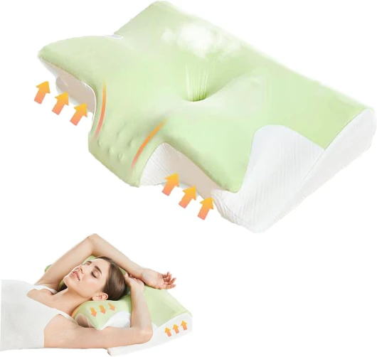 Oreiller Ergonomique Cervical à Mémoire de Forme Coussin Orthopédique Coussin de Soutien Cervical pour Le Soulagement des Douleurs Nuque (Vert)