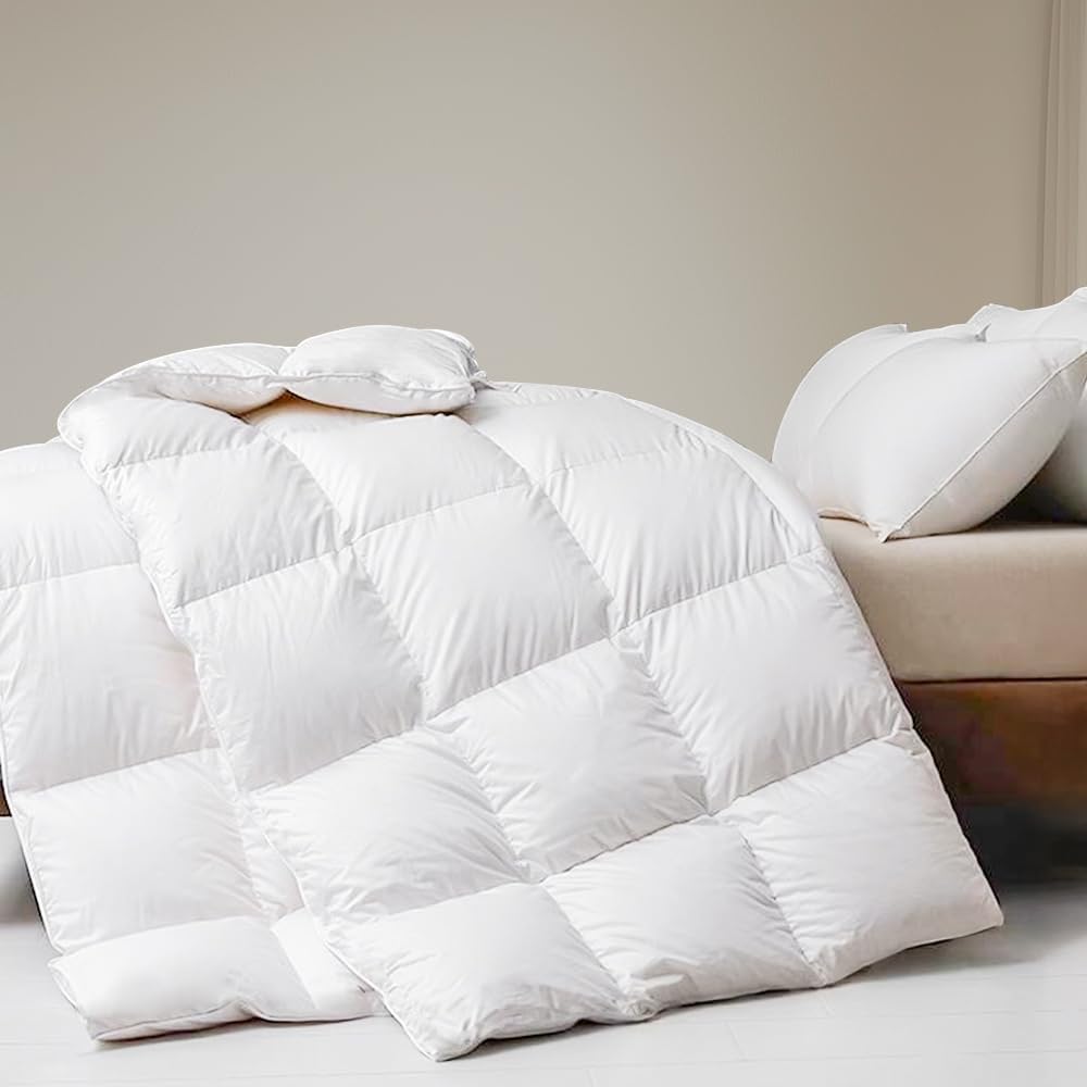 DWR Couette 135x200 cm 4 Saisons,Couette en Plumes d'oie et Duvet,Doux et Respirant 100% Coton Chaud 300 GSM,Certifiée Oeko-Tex et RDS,pour lit 1 Personne