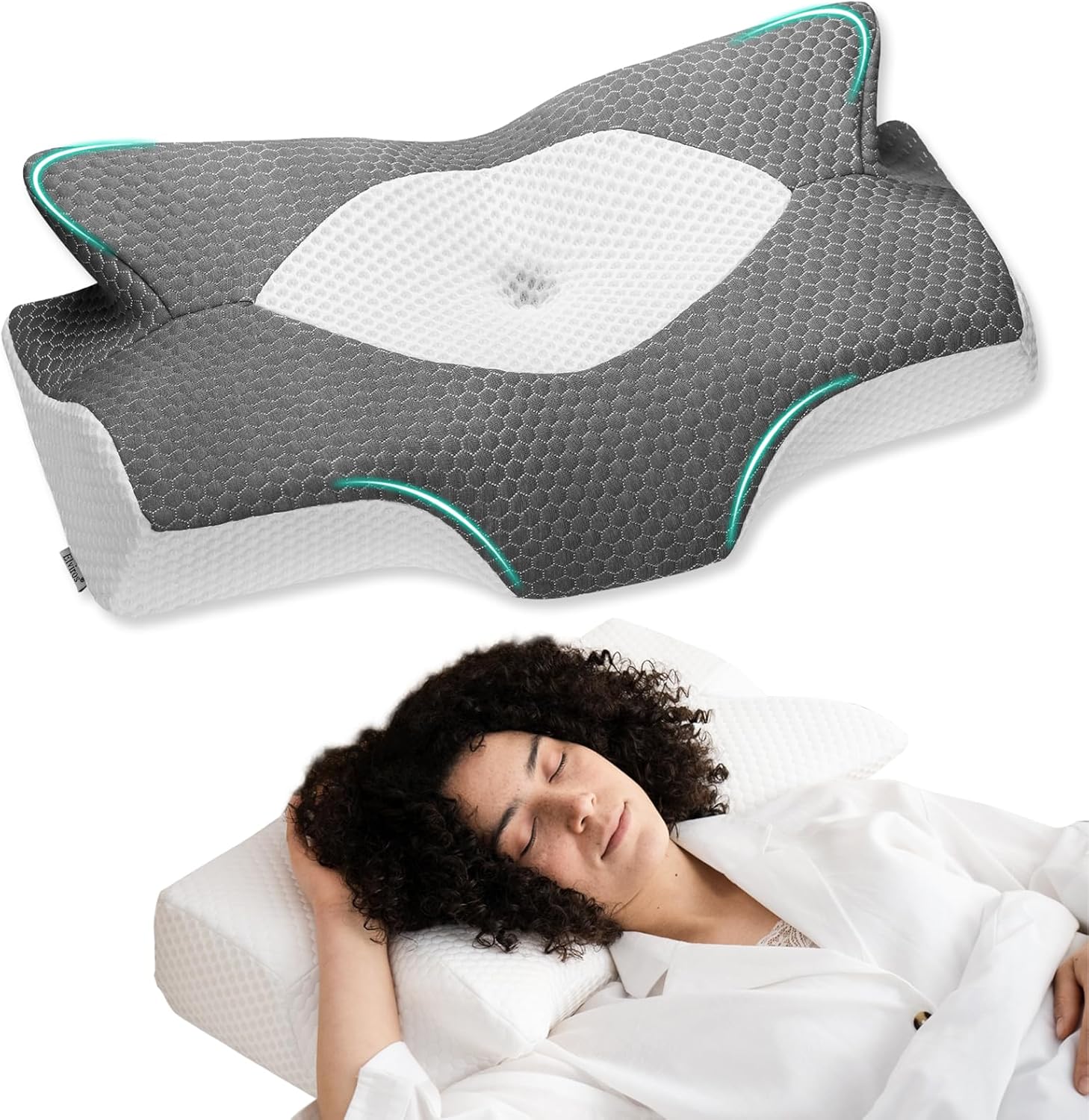 Oreiller Cervical Ergonomique, Oreiller Orthopédique en Mousse à Mémoire Cervicale, pour Dormir sur Le Côté, Le Dos et Le Ventre, 64×(11,5/13)×40 cm